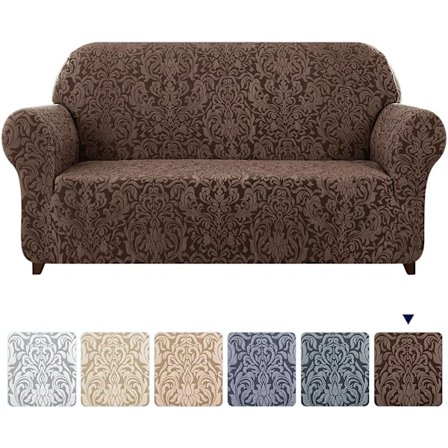Mörk kaffefärgad sofföverdrag, 3-sits jacquard Damaskus soffa co