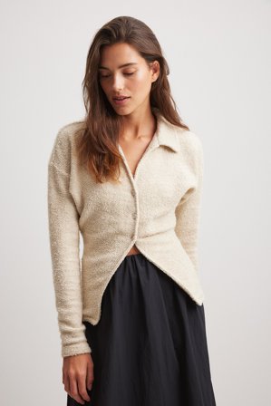 NA-KD Structured Collar Sweater - Cardigans - Råhvid - XL