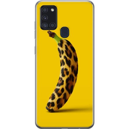 Kompatibelt Mobildeksel til Samsung Samsung Galaxy A21s Banan med leopardmønster mot gult bakgrunn i en kreativ og leken design