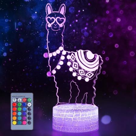 3D optisk illusjonslampe, 16 farger endres med fjernkontroll og berøringskontroll, Lama nattlys for barn soverom hjemmekontor dekor, Lama gaver
