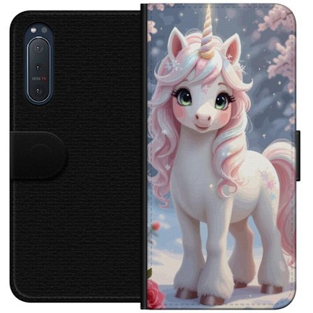 Yhteensopiva Lompakkokotelo Sony Xperia 5 II Minimalistinen glitch-typografia tekstillä cute but psycho neon-maisessa väriefektissä