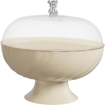 Fruktskål på fot med lock, dekorativt fruktfat med dräneringshål, fruktkorg, skålhållare, multifunktionell fruktkorg för bänkskiva, gräddvit