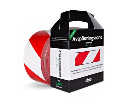 ETAB Avgränsningsband 38RV 75mmx500m röd/vit - Lyreco - Skyddsutrustning - Säkerhetsmärkning och skyltar - Tejper och symboler