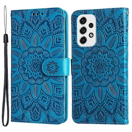 Kompatibel med Samsung Galaxy A53 5G Solsikke Trykt Magnetisk Lukking Telefonveske PU Lær Stativ Flip Lommebok Deksel med Håndleddsstropp