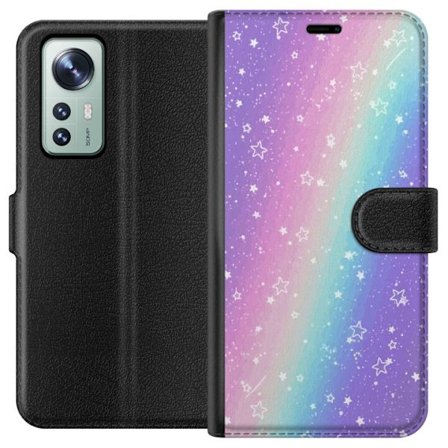 Kompatibel Tegnebogsetui til Xiaomi 12 Rainbow-farvet pastelbaggrund med hvide stjerner og glitrende prikker i blød overgang
