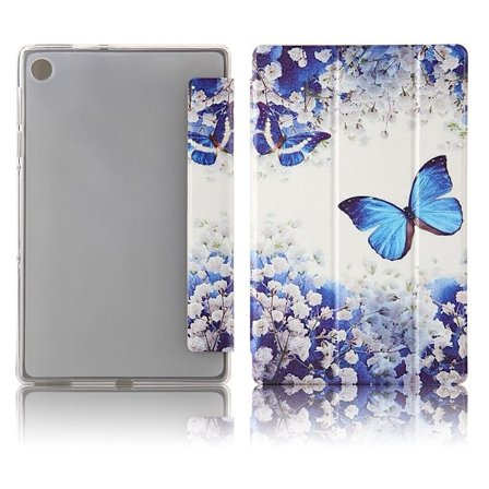 Lenovo Tab M10 FHD Plus tri-fold mønster læder flip etui - blå sommerfugl