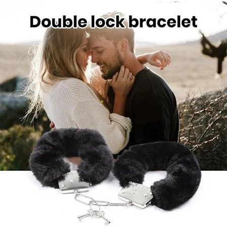 Metall Handbojor BDSM I Med Imitationspäls I Plysch I Inkl. 2 Nycklar I Svart - Heminredning