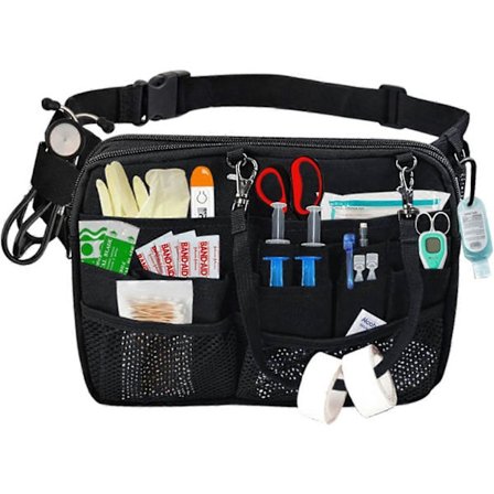 Sygeplejerske Taske, Sygeplejerske Bæltetaske med Medicinsk Udstyr Lommer, Tapeholder og Opbevaring