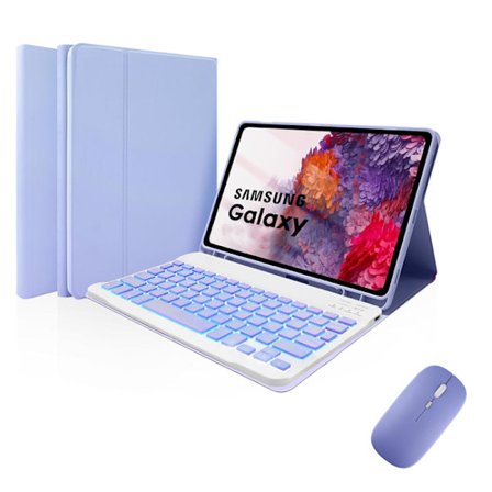 [14Y] Fodral för Samsung Tab A9 Plus 11 tum Färgglatt Bakgrundsbelyst Bluetooth Tangentbord Pennhållare Läderfodral + Mus