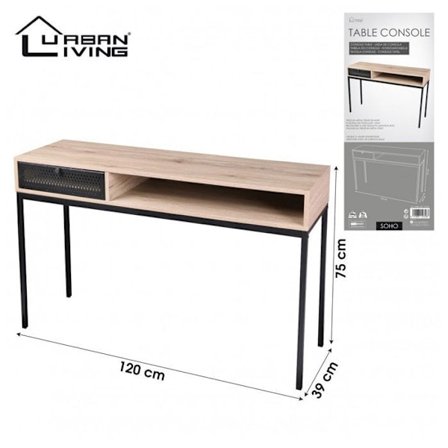 Skrivbord med förvaring - Trä och metall effekt - L. 39 x b. 120 x H. 75 cm