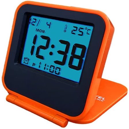 Kompakt Digital Rejsevækkeur, Batteridrevet, med Natlys, Bærbar Foldbar Design, 1,8" x 1,4" LCD Skærm,