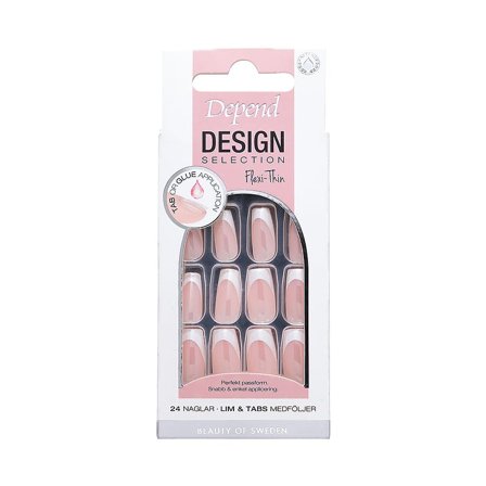 Depend Design Selection Coffin Nord French White Chrome Short, Makeup, Kunstige Negle Og Tilbehør, Kunstige Negle