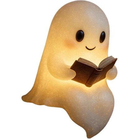Sødt Spøgelse Læser Boglampe, Halloween Lysende Spøgelsesstatue Natlampe Hus Hyldeindretning til Hjemmet, Spøgelse Varmt Belyst Indendørs Figur Lampe,