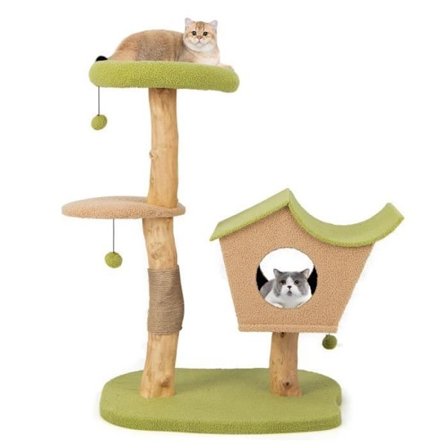 COSTWAY Cat Tree 110CM Cat Play Tower - Condo, hængende pomponer, aftagelig pude, kradsestolpe, pæretræsøjler
