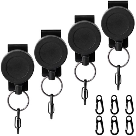 4 pakker tilbagetrækkelig nøglering Heavy Duty med bælteclips