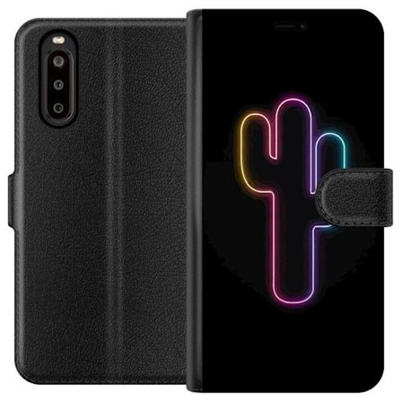 Yhteensopiva Lompakkokotelo Sony Sony Xperia 10 II Neonpiirros kaktuksista vaaleanpunaisessa ja sinisessä valossa tummaa taustaa vasten