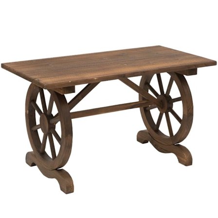 Rootz puutarhapöytä - Parvekepöytä - Puinen pöytä - Säänkestävä - Pyörän muotoinen - Massiivipuu - Luonnollinen - 115 x 60 x 65 cm