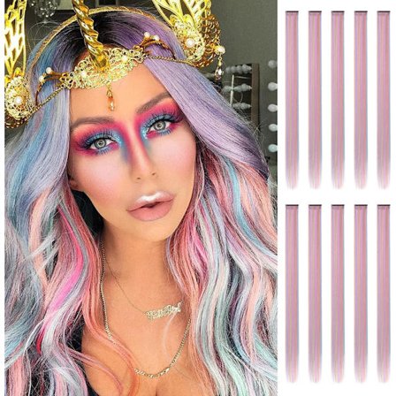 Dyed Hair Extension, 10PCS Light Blue Light Purple Hairpiece for Girls Party Highlight Colorful 55cm