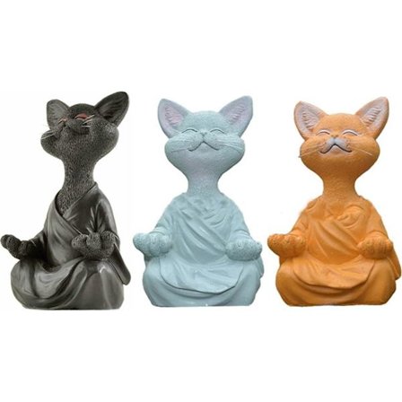 3 st Zen Yoga Meditation Kattstatyer, Resin Art Skulptur