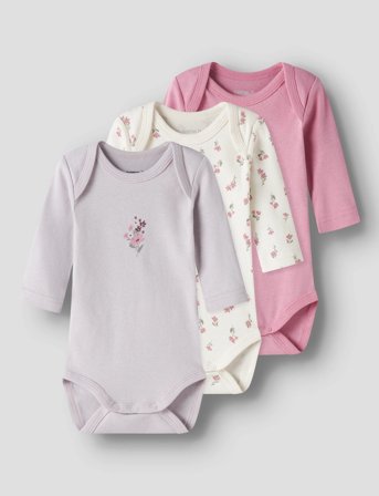 name it Nbfbody 3P Ls Flower Noos - Pink - 92