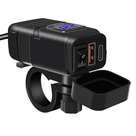 Powstation QC3.0 Motorcykel USB+Type-C Laddare Vattentät Cell Snabbladdare Autocykel USB-uttag W