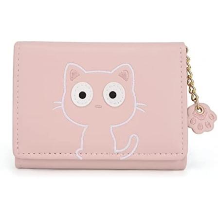Kawaii Lommebok for Jenter Søt Katt Klo Glidelås Myntveske Kort Regning Holder Organizer for Kvinner, Katt Grønn A916-763 Pink