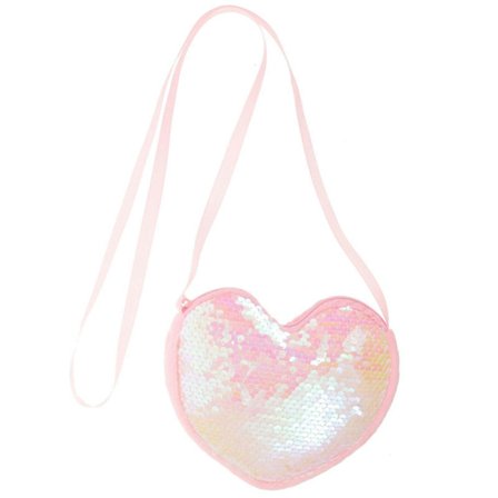 Delikat Axelväska Hjärtformad Crossbody Glitter Paljetter Myntväska Messenger Bag för Barn Flickor Rosa