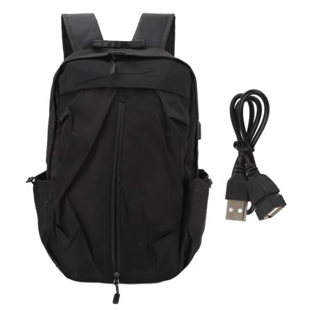 Miesten kevyt reppu, kannettava tietokone, työmatkalaukku, USB-latausportti, kouluun, ulkoiluun, polyesteri Black