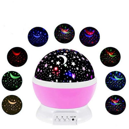 Børneprojektor med stjerner og måne: 1 stk. - 360 graders roterende måneprojektor til børn 2-12 år, pigegave, natlys til soveværelset