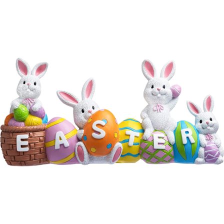 Påskhare Ägg med Ordet Påsk Dekoration i Harts 4 Kaniner & Ägg Bord Påsk Figur