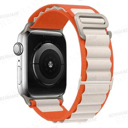 Alpine Loop Band För Apple Watch Rem 49mm 45mm 41mm 44mm 40mm 42mm 38mm Metall G-Hook Nylon Armband iWatch Ultra 9 5 SE 6 7 8 White Orange 42mm 44mm 