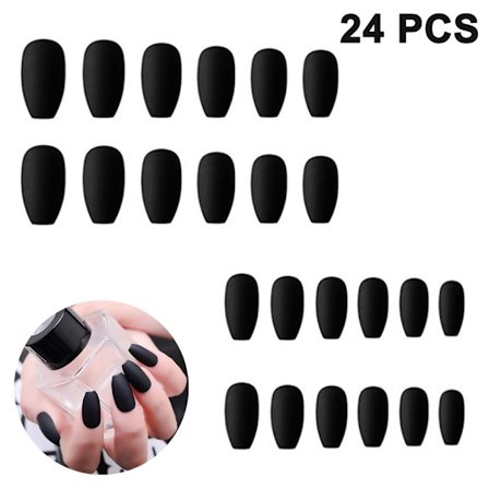 24ST Matta falska naglar Lång kista Press på naglar, matt svart - stock