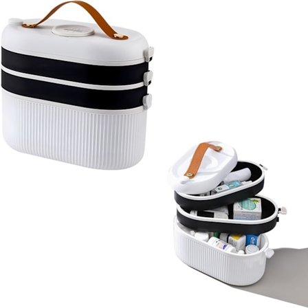 3-lags roterbar opbevaringsboks til førstehjælpsmedicin - Hvid medicinboks til husholdningsbrug - Medicinopbevaringsboks med stor kapacitet