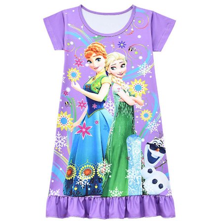 Frossen prinsesse Elsa Anna T-skjortekjole med trykt nattkjole til jente