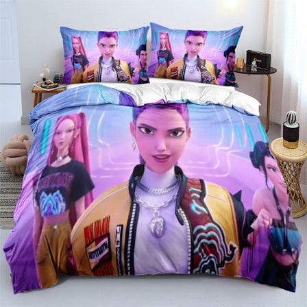 [LCS] Huntrix Trykt Sengesæt | 1 Dynebetræk + 2 Pudebetræk (Anime-tema)]RH-03]180*210cm sæt med tre dele RH-03