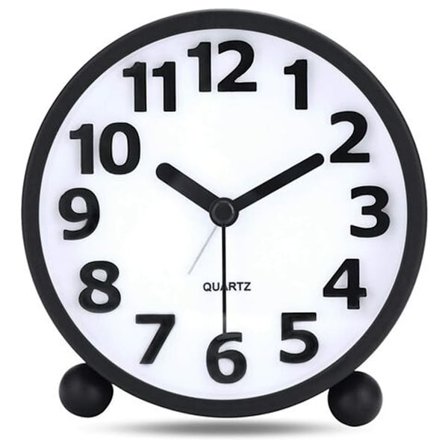 Stille Analog Vækkeur, Sort Metal Store 3D Tal, Ikke-Tikkende Bordur med Natlys Sengelampe Vækkeur 10,8 cm