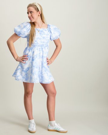 Abercrombie AFG EMERSON GAUZE PUFF SLV DRESS Blå Kjoler Jente - Kids Brand Store