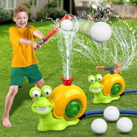 2-i-1 Snegle Vannspreder Baseball Leker, 360° Roterende Spray Vannlek Spill med 2 Sprinklerhoder, for Gutter Jenter