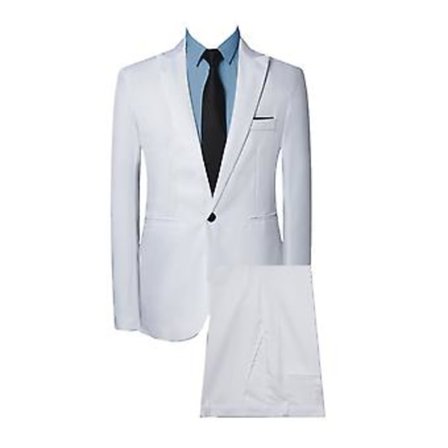 2-delt sæt til mænd - Ensfarvet, forretningsmæssigt, jakkesæt med revers, lange ærmer, enkeltknappet blazer, slank pasform, midterste talje, lange 