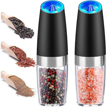 Elektrisk salt- och pepparkvarn, automatisk enhandsmanövrering, justerbar grovlek