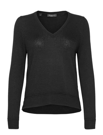 Slfinka Cashmere Ls Knit V-Neck Pullover Svart Selected Femme
