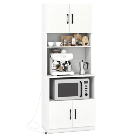 Buffet i køkkenet med opladningsstation COSTWAY, døre, åbent rum, justerbare hylder, til spisestue stue, hvid