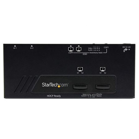 StarTech 2x2 HDMI Matrix Switch with Remote - 1080p Automatic & Priority Switcher - Video Wall Auto Selector Splitter Box - Audio Out (VS222HDQ) -