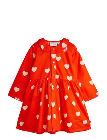 Mini Rodini Hearts Aop Woven Ls Dress - Red - 128/134