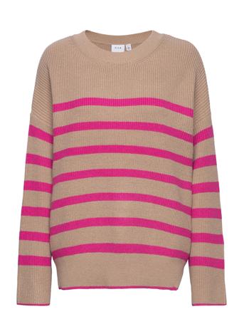 Vistripy O-Neck Pullover Bf Pullover Striktrøje Beige Vila