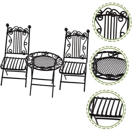 3 st Mini Smidesjärn Bord Och Stolar Miniatyr Dockhus Svart Möbler Miniatyrdockor 1:12 Dockhus Trädgårdsbord Stol Set Miniatyr Bord