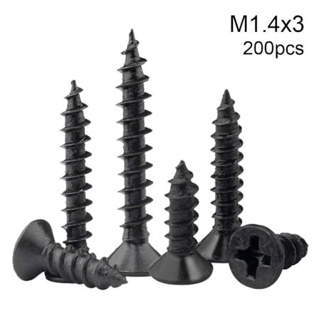 200 stk/pakke selvskruende skruer med flatt hode 200 STK M1.4X3