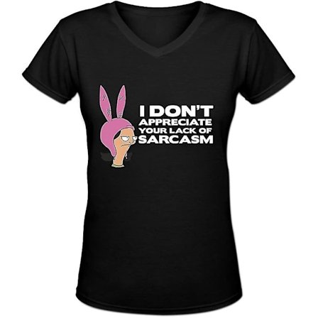Blackwhitem Dam Bob's Burgers Louise Lack Of Sarcasm T-shirt med v-ringad