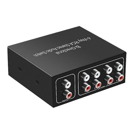 4-ports Bi-riktad R L Audio Switcher Box Audio Rotationsbrytare Plug and Play Audio Splitter för