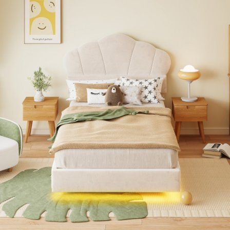 Säng 90x200 cm - Med LED-ljusramp & dold fotdel (sömmaterial)